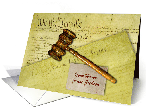 New Job as Judge Congratulations Custom Front Documents and Gavel card