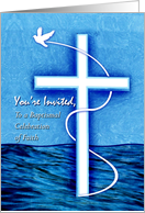 Invitation for Baptism with White Dove and Cross Over Water card
