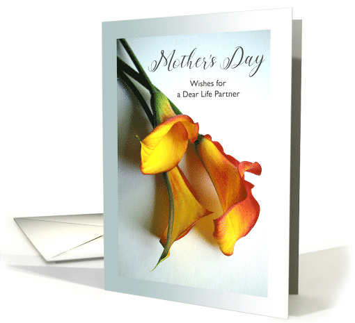 Life Partner Mothers Day with Mango Colored Calla Lilies card