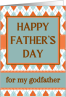 For Godfather Father’s Day and Argyle Design in Orange and Aqua card