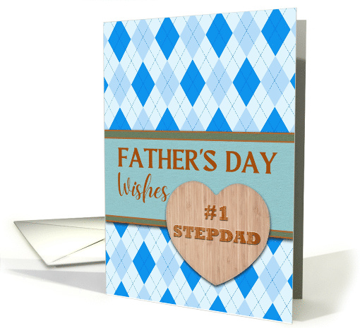 For Stepdad Fathers Day with Blue Argyle Pattern and Heart card