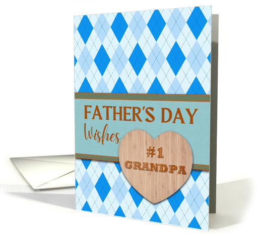 For Grandpa Fathers Day with Argyle Pattern in Blue and Heart card
