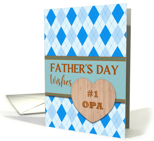 For Opa Fathers Day with Argyle Pattern and Faux Wood Heart card