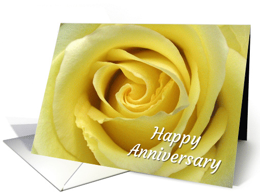 Happy Anniversary with Lemon Colored Yellow Rose In Macro card