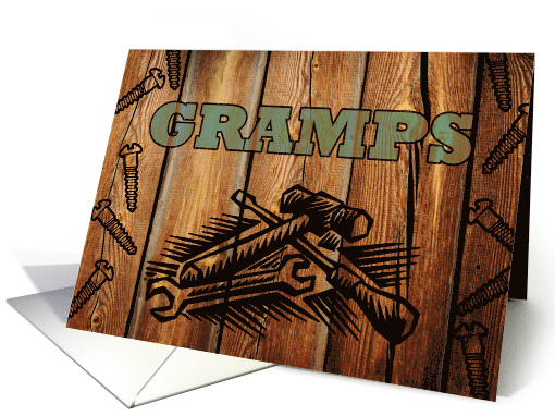 Birthday for Gramps with Faux Woodburned Tools and Screws card