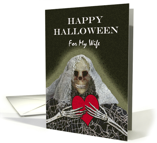 Halloween for Wife with Skeleton Ghoul and Big Red Heart card