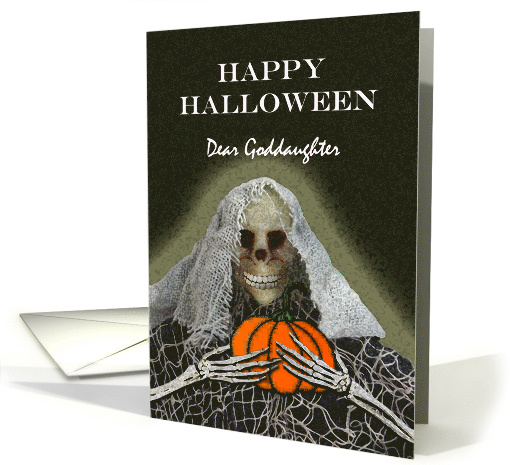 Halloween for Goddaughter with Skeleton Ghoul and Pumpkin card