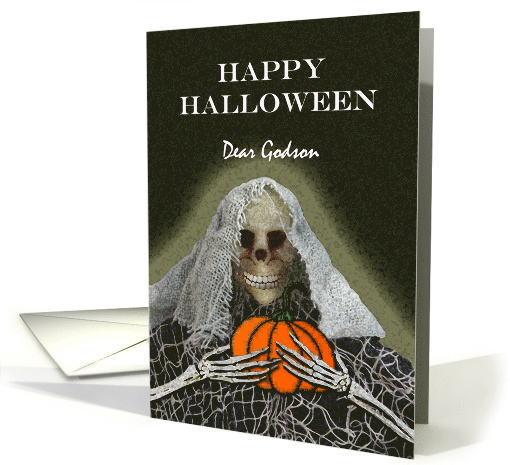 Halloween for Godson with Skeleton Ghoul and Pumpkin card (1131210)