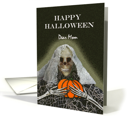 Halloween Greetings for Mom with Skeleton Ghoul and Pumpkin card
