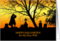 Custom Front Halloween for Wife with Vampire in Cemetery card