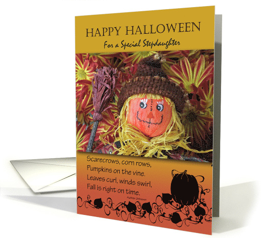 Halloween for Stepdaughter, Folk Art Scarecrow and Fall Poem card