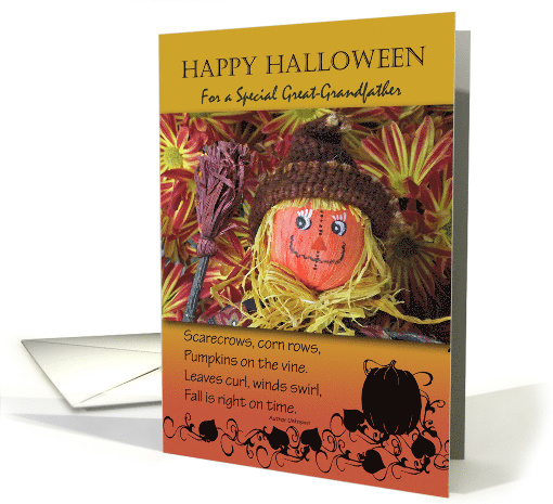 Halloween for Great-Grandfather, Folk Art Scarecrow and Fall Poem card