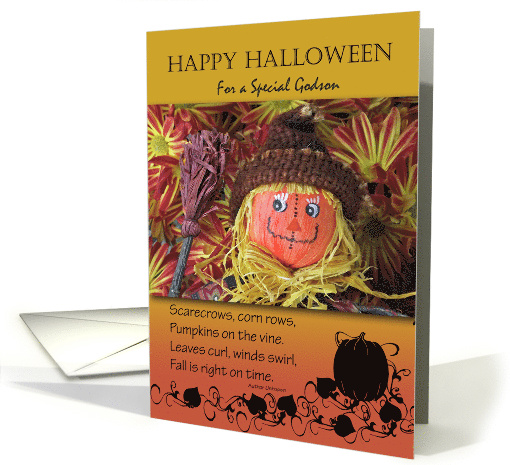 Halloween for Godson, Folk Art Scarecrow and Fall Poem card (1142454)