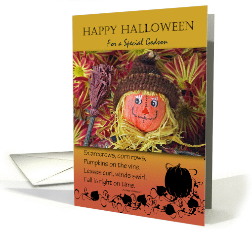 Halloween for Godson, Folk Art Scarecrow and Fall Poem card (1142454)