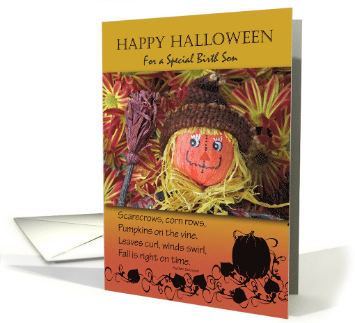 Halloween for Birth Son, Folk Art Scarecrow and Fall Poem card