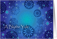 A Blythe Yule Scots Christmas with Snowflakes and Stars in Blue card