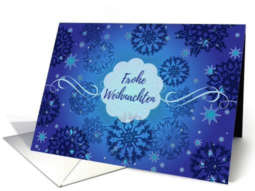 Frohe Weihnachten German Christmas with Snowflakes and Stars card