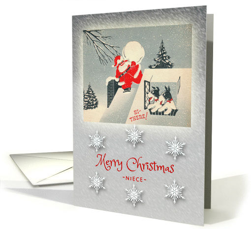 Retro Christmas for Niece with Santa and Fox Terriers card (1152856)