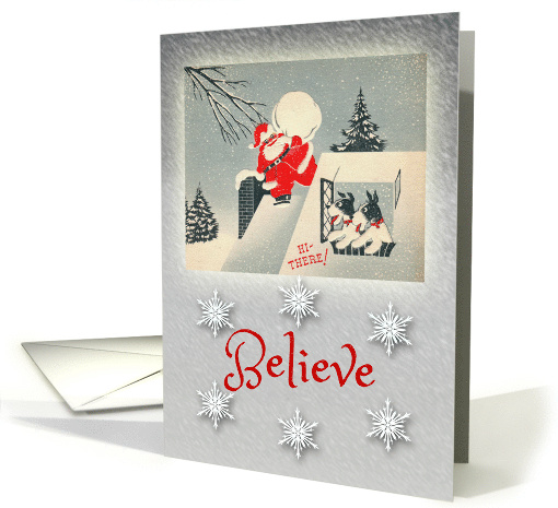 We Believe in Santa Claus with Vintage Santa and Fox Terriers card