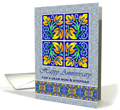 Anniversary for Mom and Stepdad with Art Nouveau Leaf Tiles card