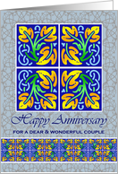 Happy Anniversary for Couple with Art Nouveau Leaf Tiles card