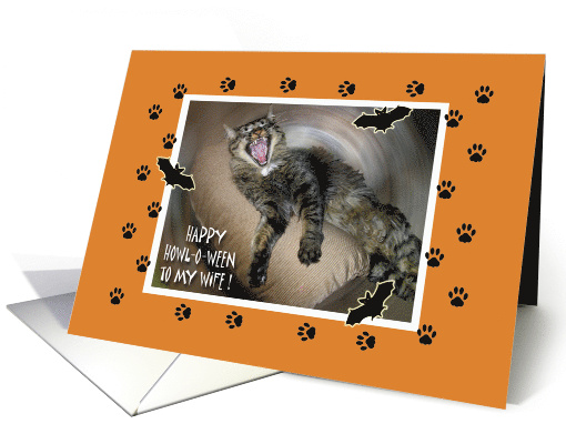 Funny Halloween for Wife with Yawning Cat card (1182560)