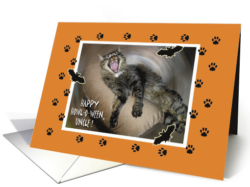 Funny Halloween for Uncle with Howling Yawning Cat card (1182570)