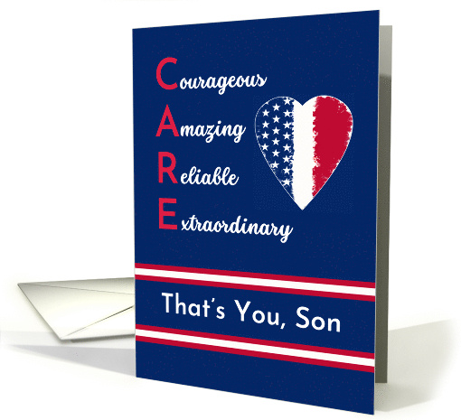 For Son Nurses Day with Patriotic Heart and CARE Acronym card