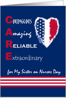 CARE Nurses Day for Sister Patriotic Heart With Stars and Stripes card