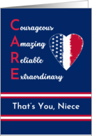 For Niece Nurses Day with Patriotic Heart and CARE Acronym card