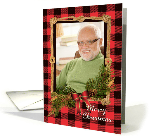 Christmas Custom Photo with Plaid and Knotted Rope card (1192452)