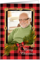 Christmas Custom Photo with Plaid and Knotted Rope card