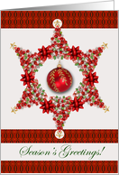 Season’s Greetings Christmas Ornaments Ribbons and Bows Star card