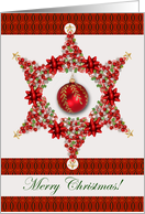 Merry Christmas Star with Ornaments and Red Bows card
