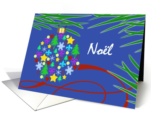 Noel Holiday Symbols Christmas Ornament and Pine Needles card
