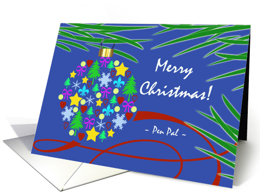 Pen Pal Christmas with Holiday Symbols Ornament card (1200136)