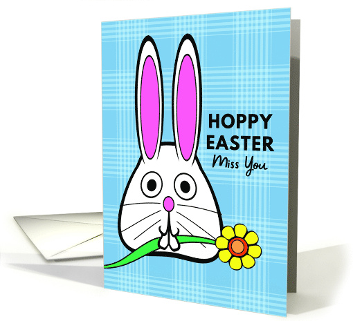 Miss You at Easter with Cute Bunny Holding a Flower in Its Mouth card