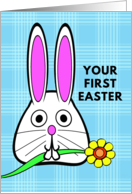 For Baby First Easter with Cute Bunny with Flower in Its Mouth card