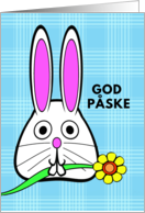 Norwegian Easter God Paske with Bunny Holding a Flower in Its Mouth card