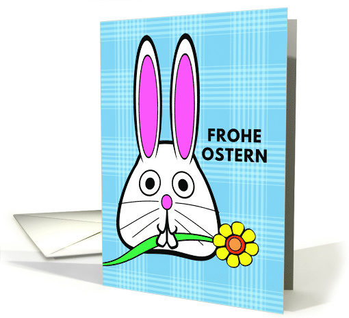 German Easter Frohe Ostern with Bunny Holding a Flower in... (1245092)
