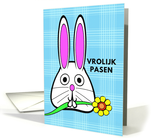 Dutch Easter Vrolijk Pasen with Bunny Holding a Flower in... (1245120)