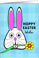 Hoppy Easter Wishes with Bunny Holding Flower in Its Mouth card