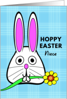 For Niece Easter with Bunny Holding a Flower in Its Teeth card