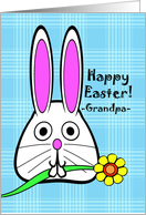 Easter for Grandpa, Bunny with Flower, Blue Plaid Background card