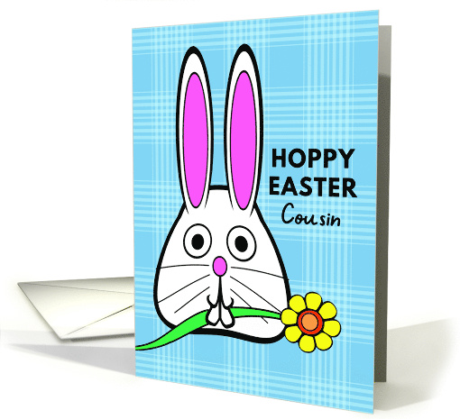 For Cousin Easter with Cute Bunny Holding a Flower in Its Mouth card