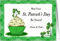 For Parents St Patrick’s Day Custom Text with Cupcake and Shamrocks card