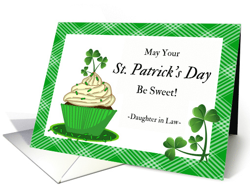 For Daughter in Law St Patrick's Day with Cupcake and Shamrocks card
