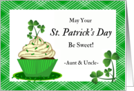 For Aunt and Uncle St Patrick’s Day with Cupcake and Shamrocks card