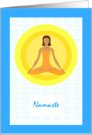 Namaste New Age Holistic Hi Hello with Meditation Yoga Pose and Sun card