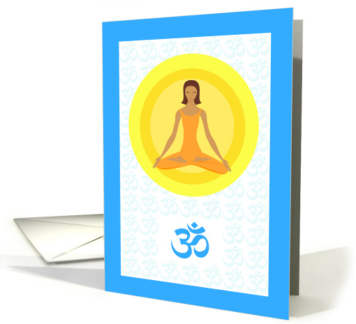 Om Sanskrit Symbol in Buddhism Meditation Yoga Pose With Sun card